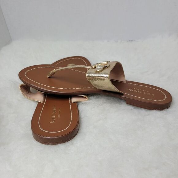 Kate Spade Cece Slide Gold Leather Thong Sandals Shoes Size 7.5 - Picture 6 of 9